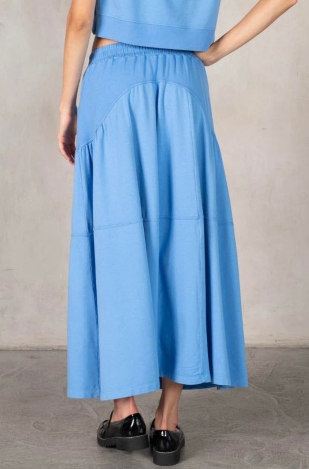 Terry Midi Skirt With Contrast Rib Detail and Terry Crew Neck Cropped Muscle Tank Set