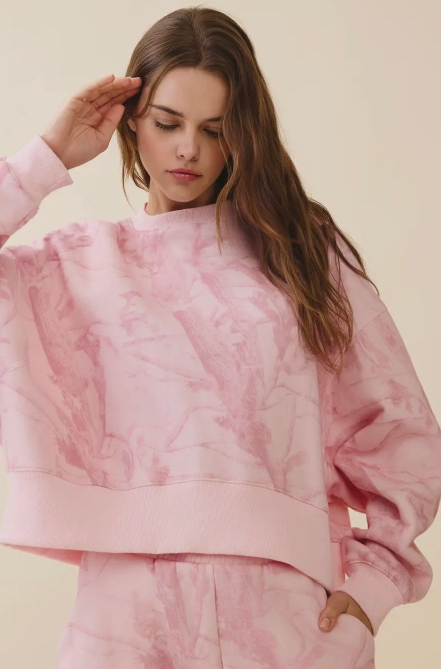 Pink Camo Print Drop Shoulder Sweatshirt