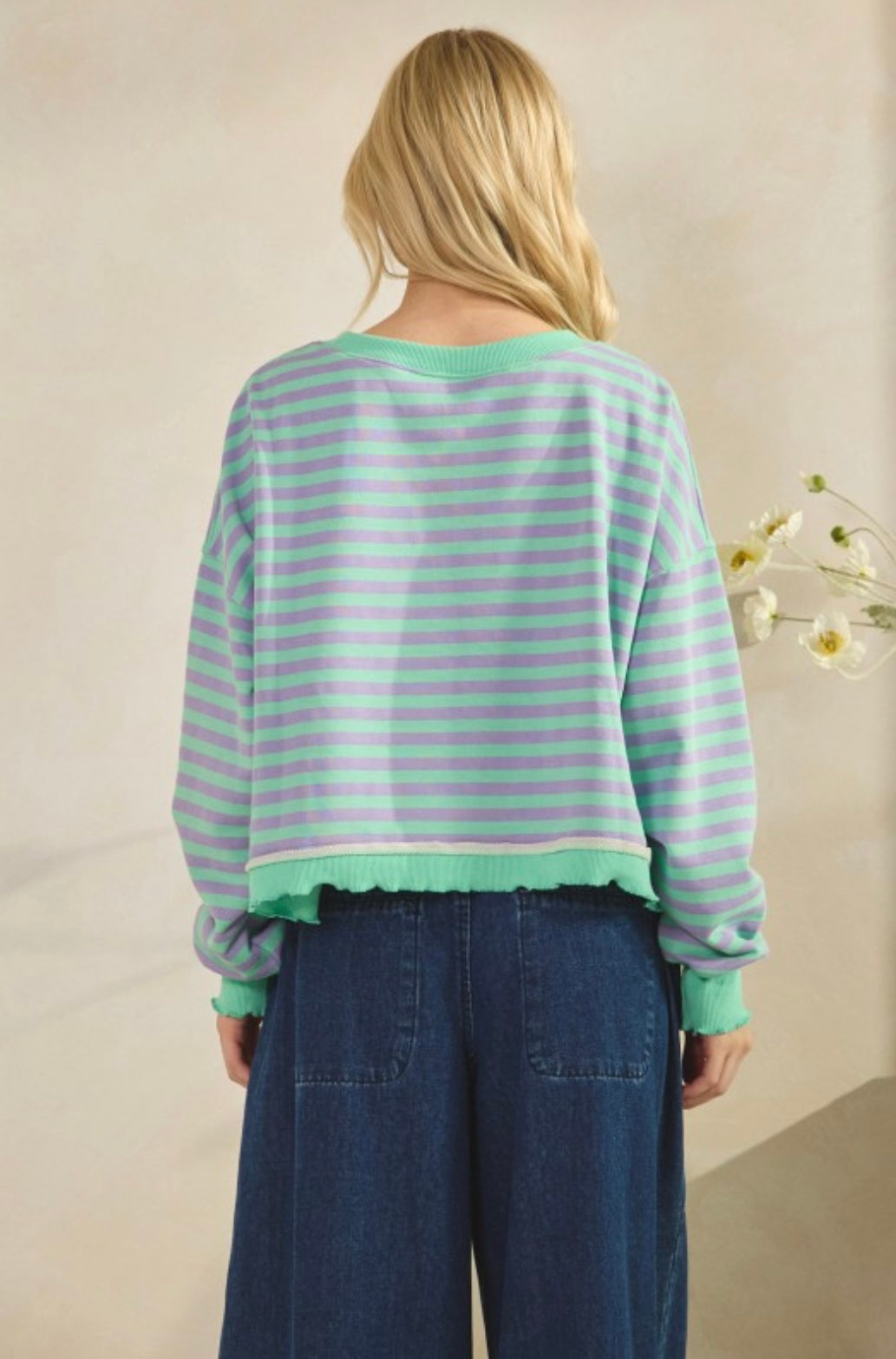 Cropped Striped French Terry Top