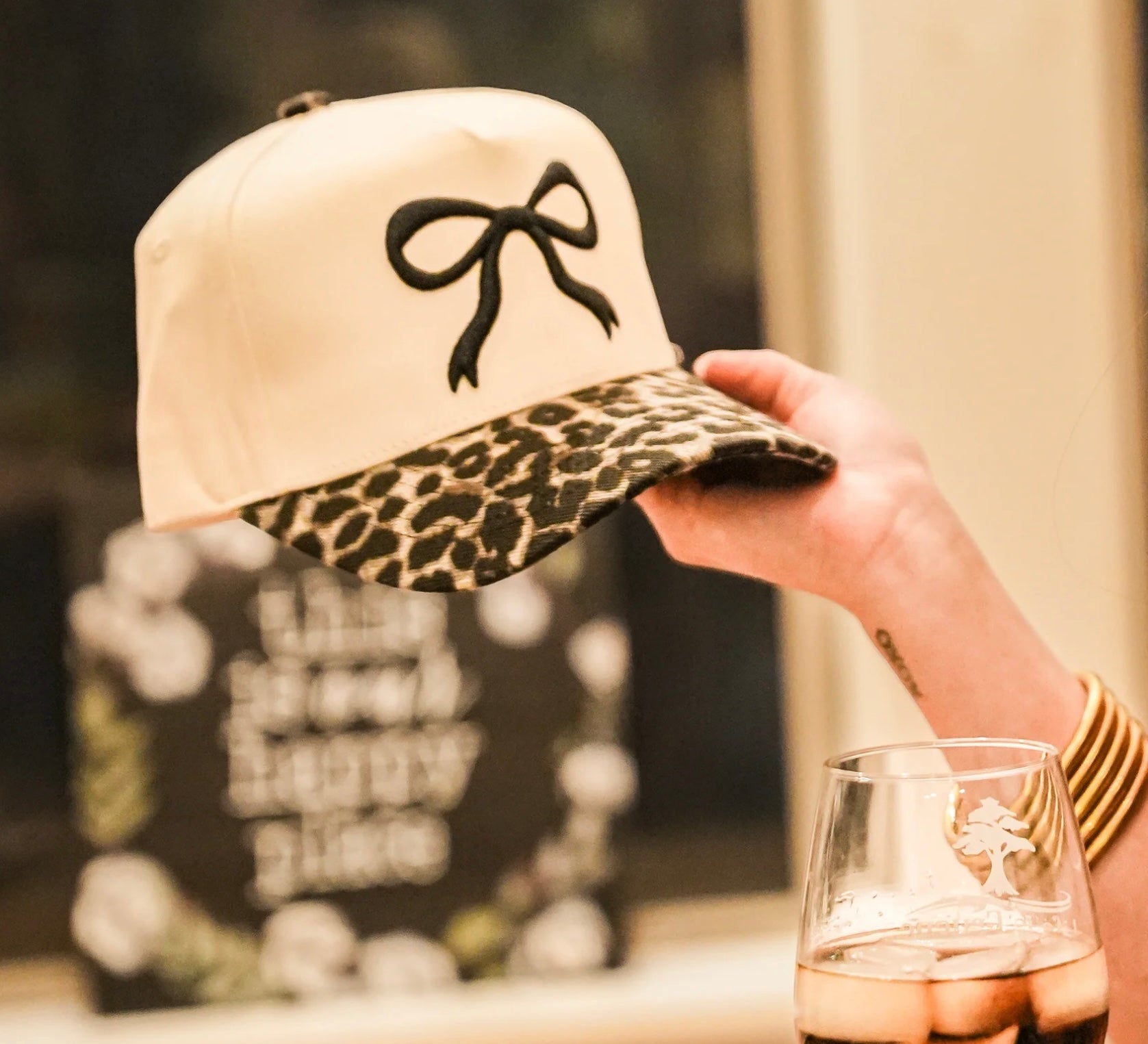 Leopard Bow Canvas Cap