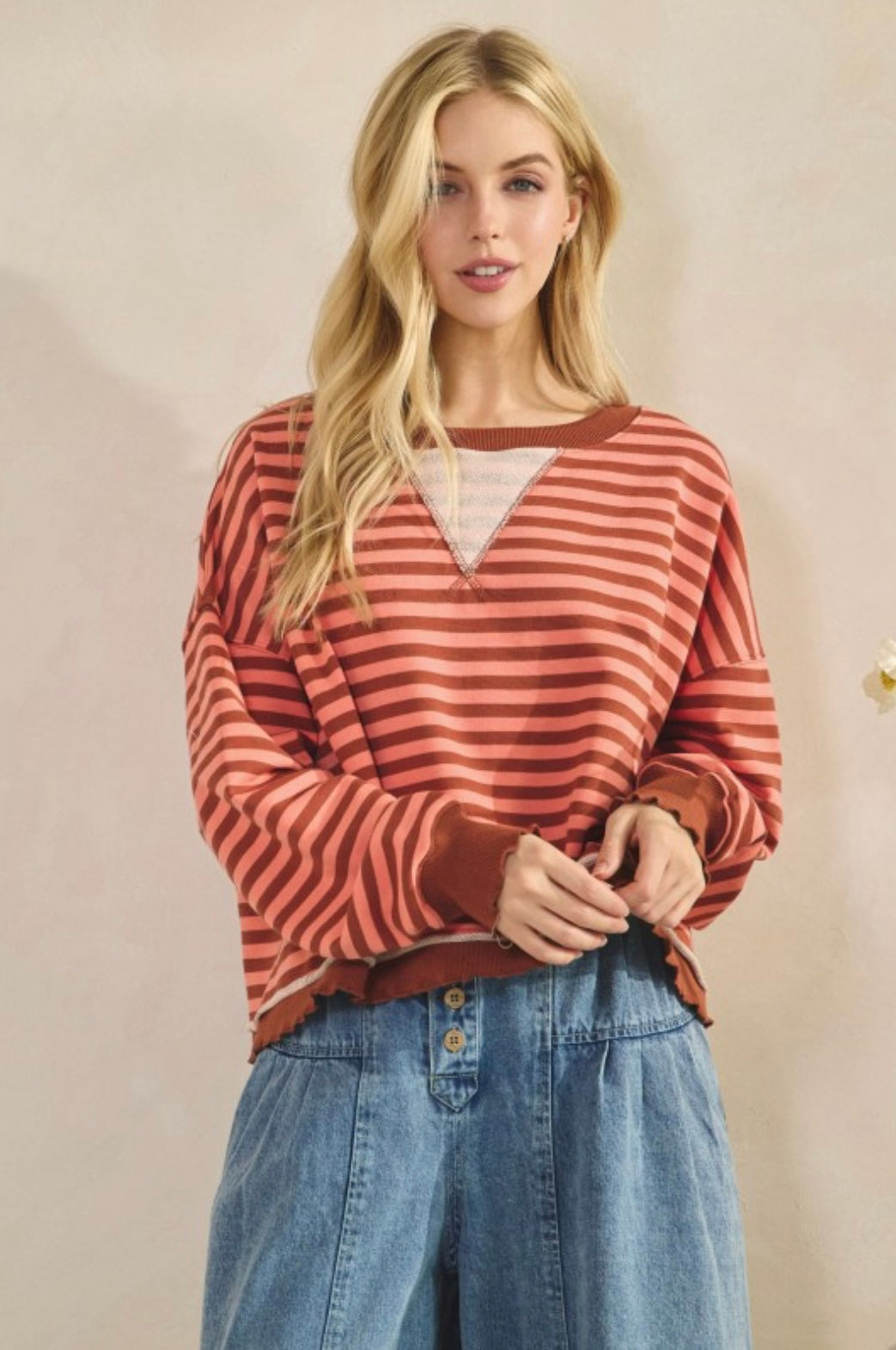 Cropped Striped French Terry Top