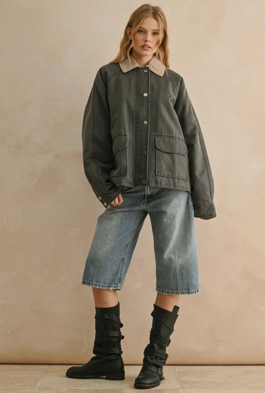 Collar Contrasted Utility Jacket