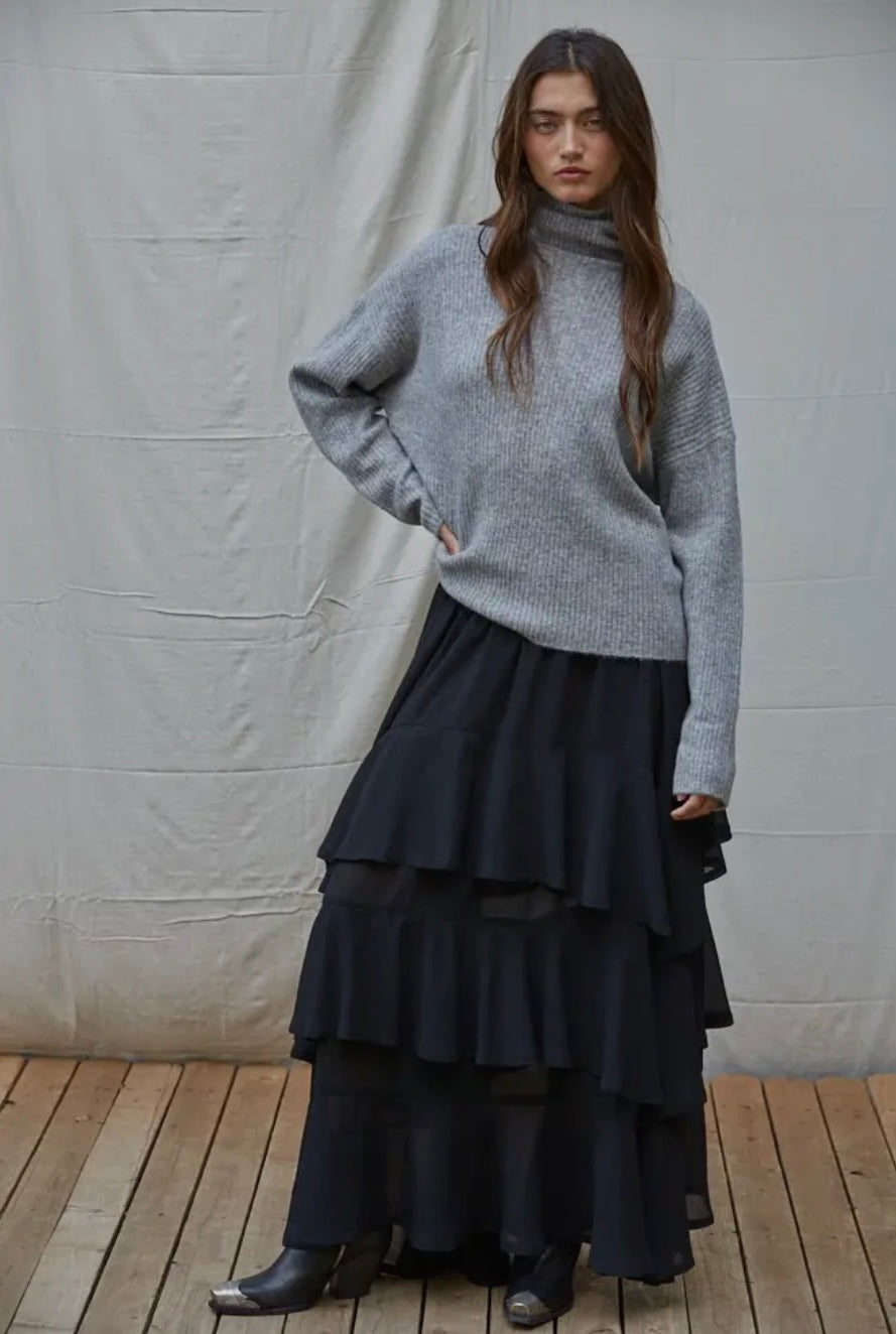 Chiffon Tiered Midi Skirt