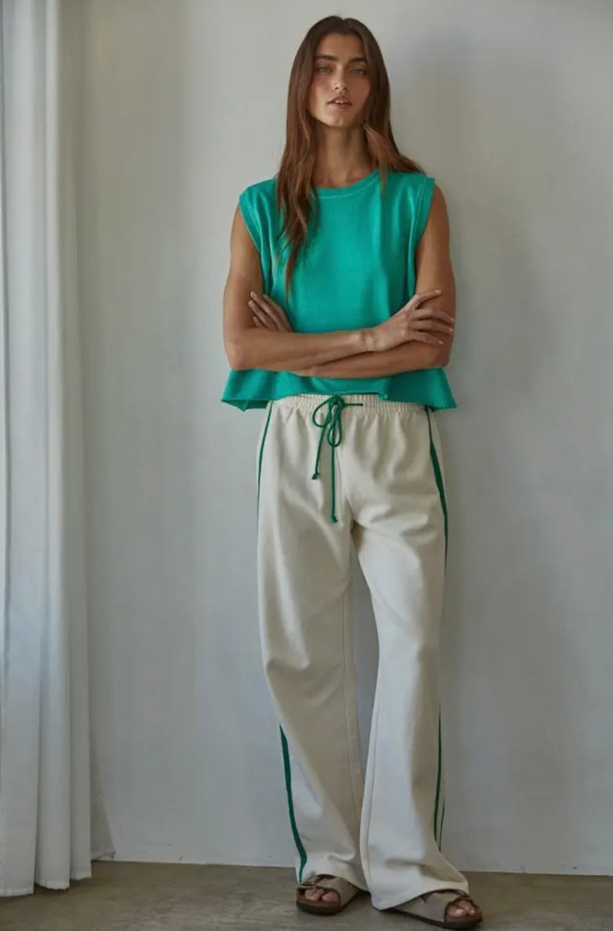 Knit Cotton French Terry Side Contrast Trim Pant