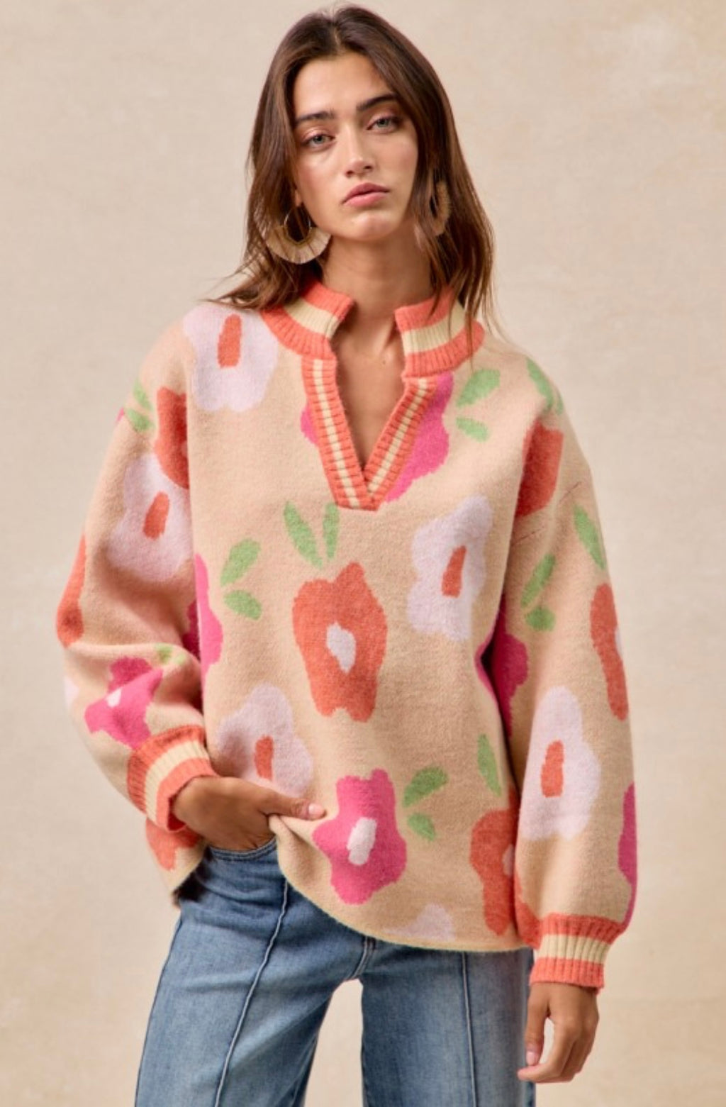 Flower Printed V Neck Banded Top