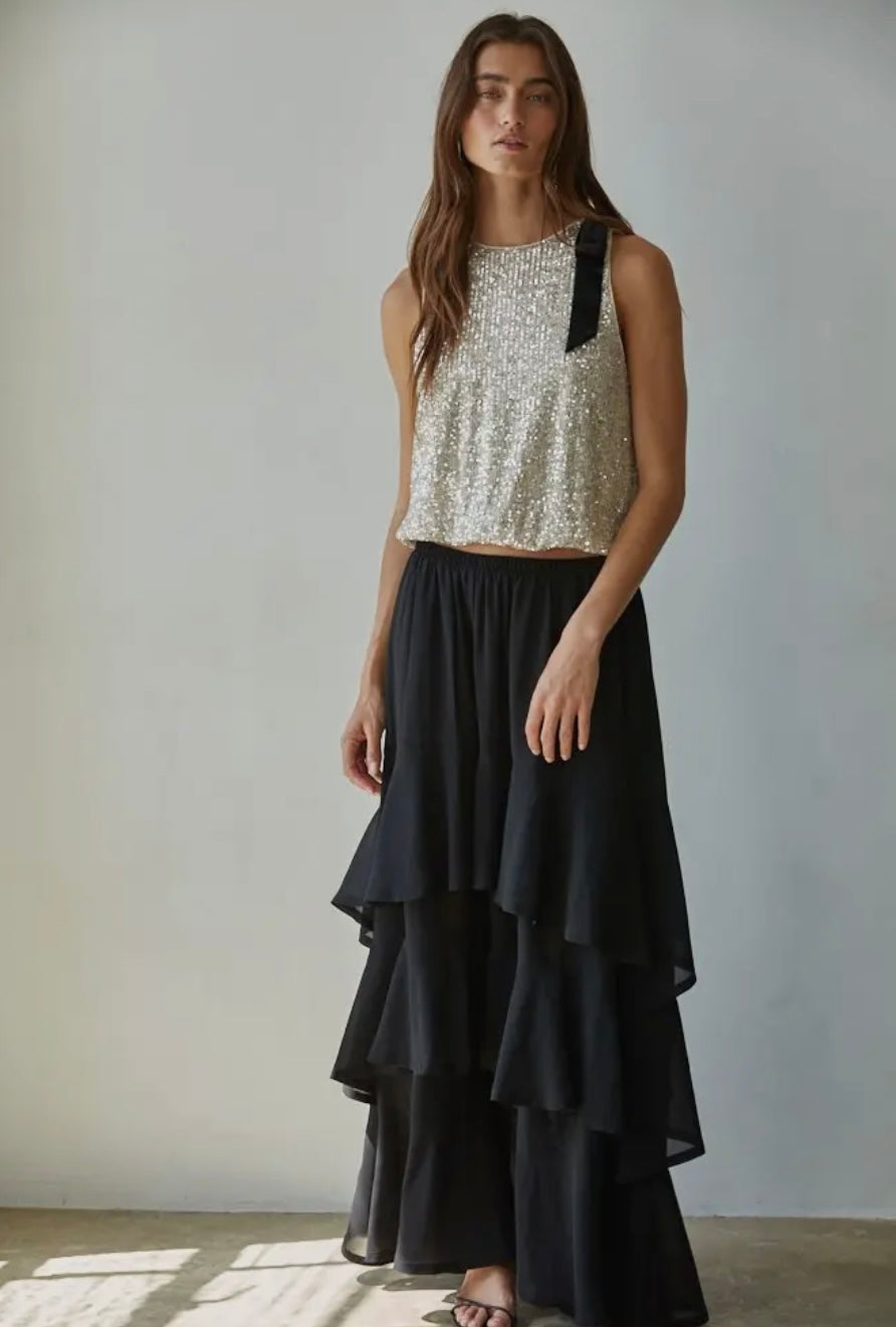Chiffon Tiered Midi Skirt