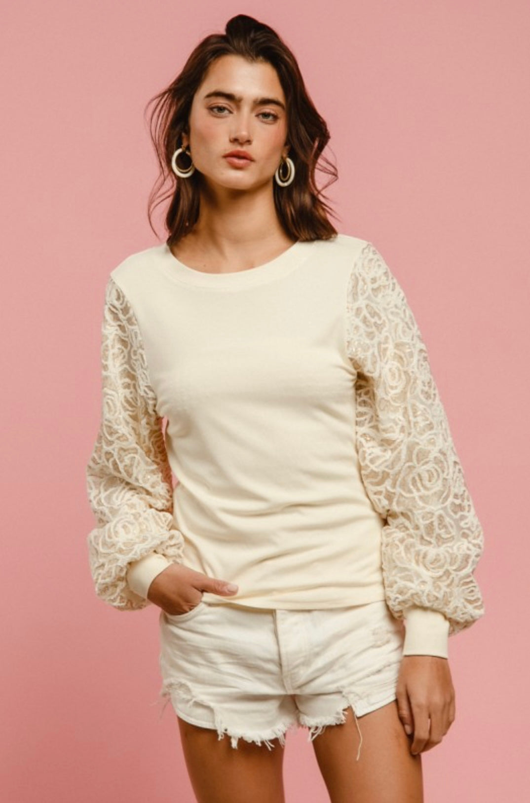 Chenille and Sequin Embellished Sleeve Sweater