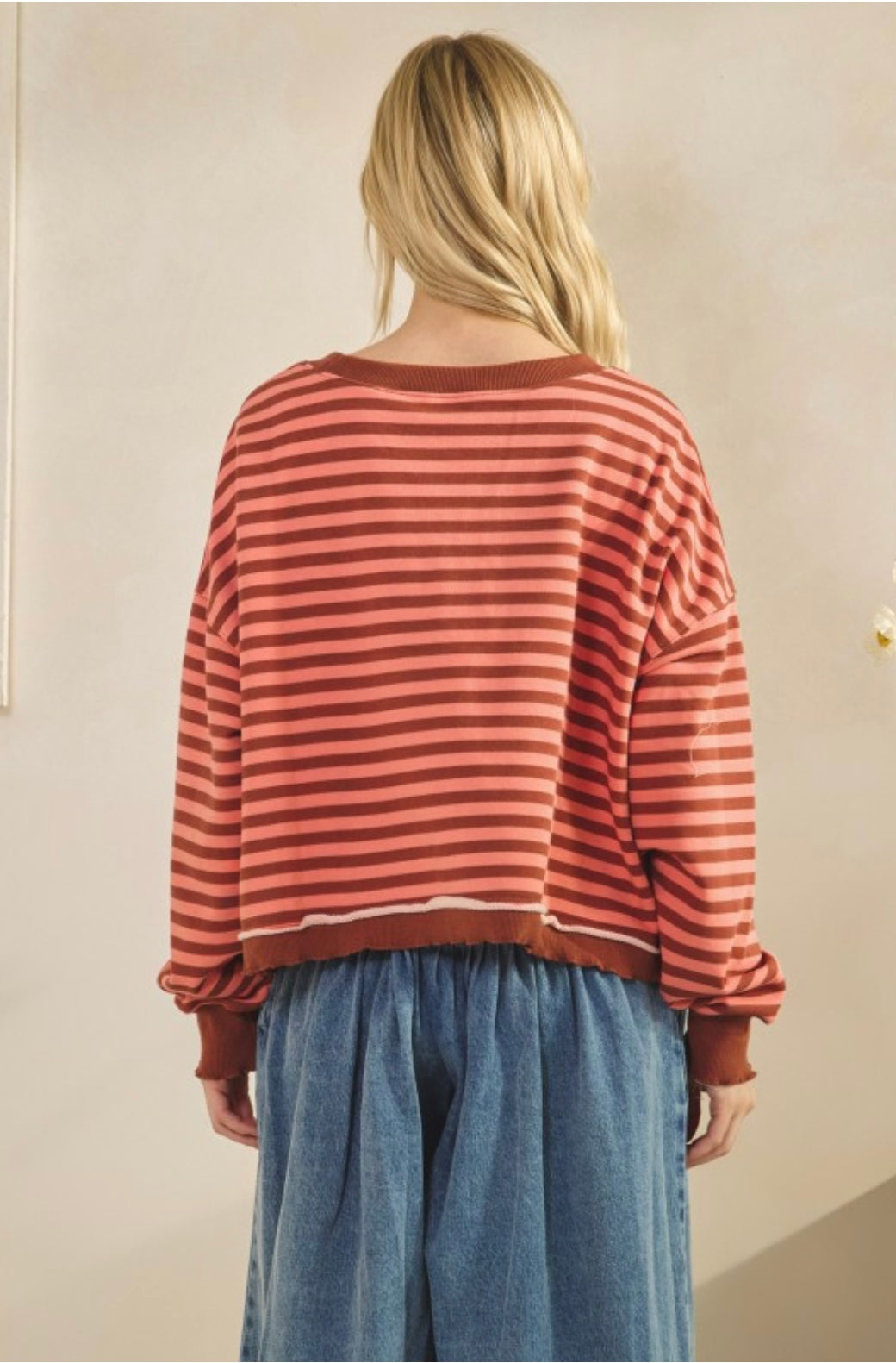 Cropped Striped French Terry Top