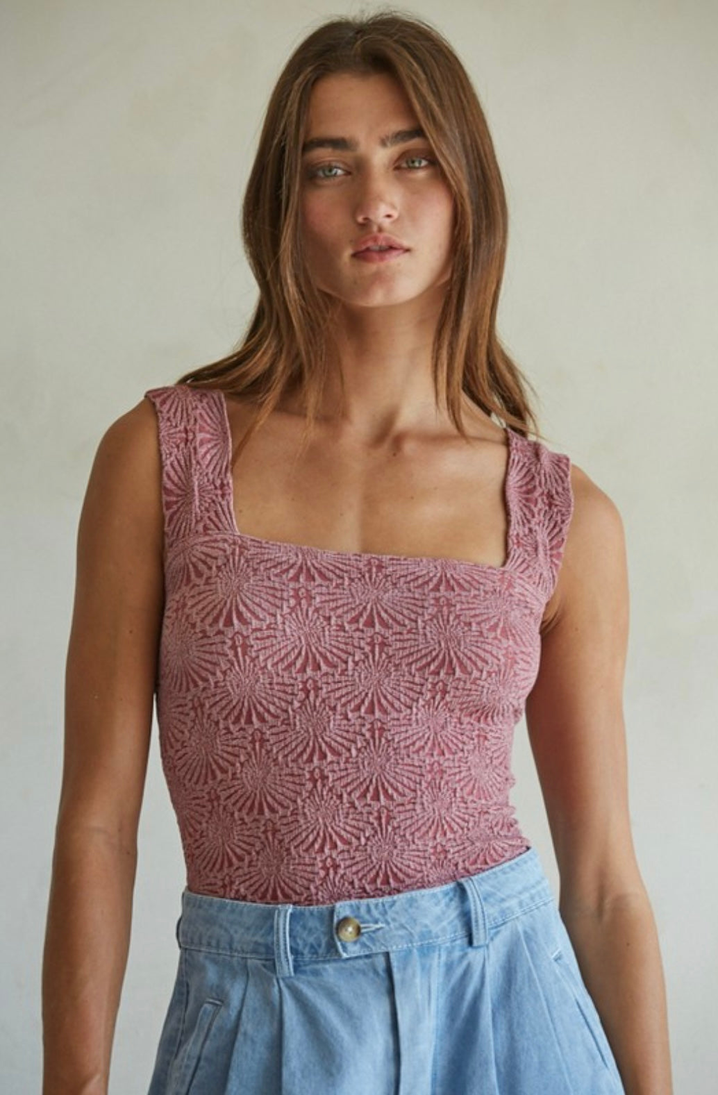 Knit Modal Seamless Jacquard Tank - One Size