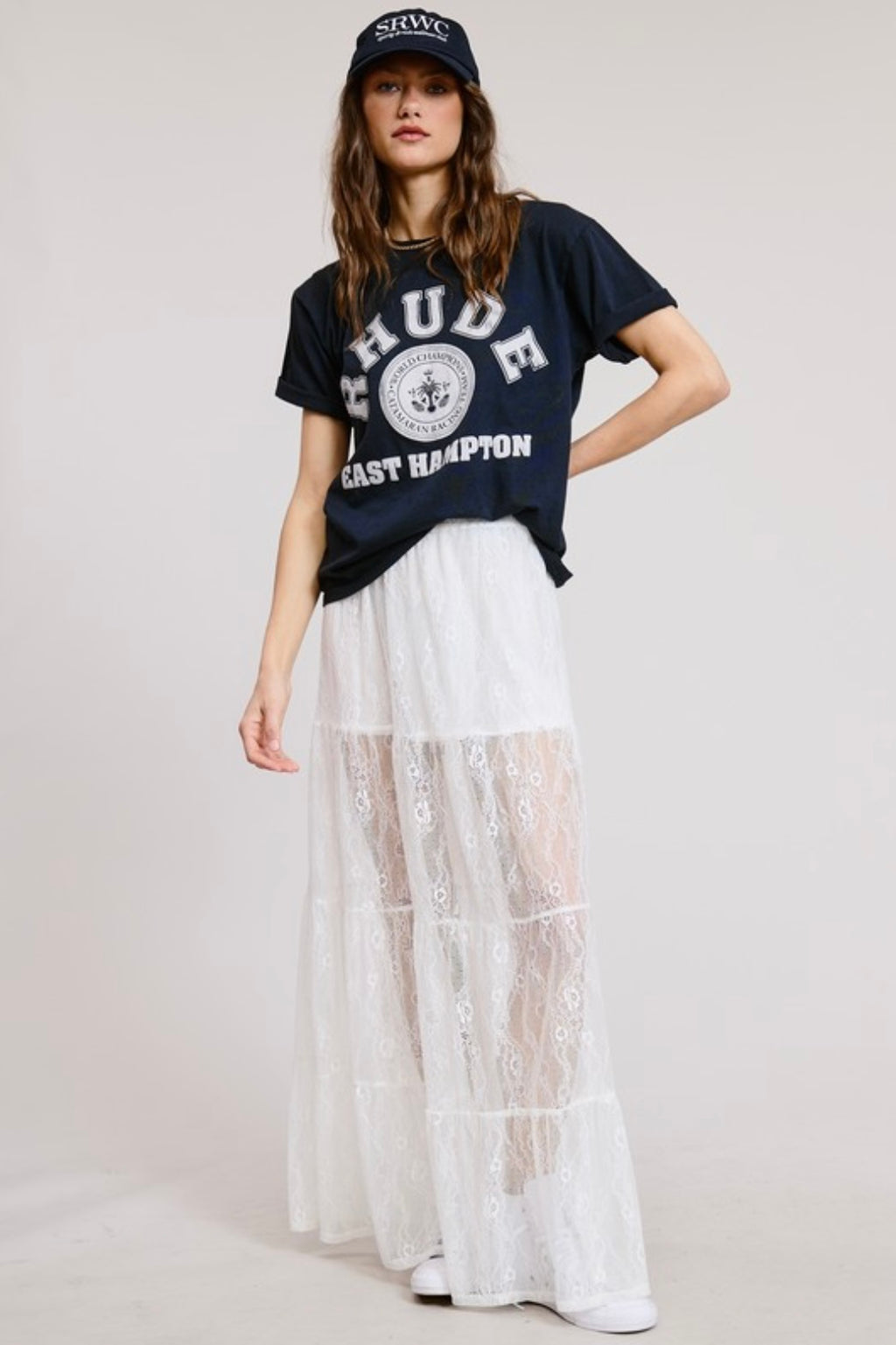Boho Tiered Floral Lace Maxi Skirt with Mini Lining