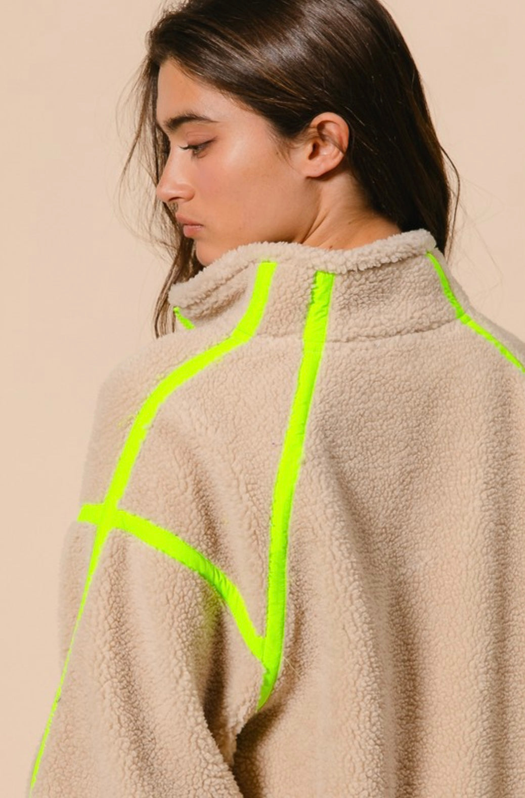 Contrast Edge Half Zip Up Sherpa Jacket With Pockets