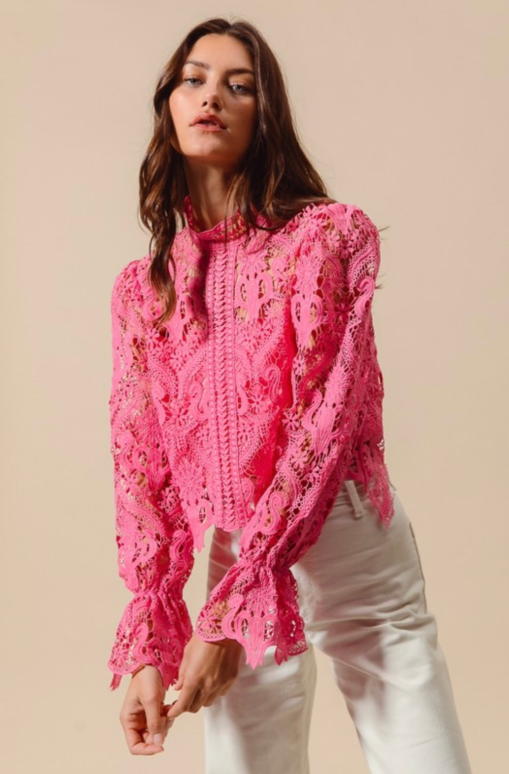 Floral Lace Romantic Blouse Top With Back Zipper Closure