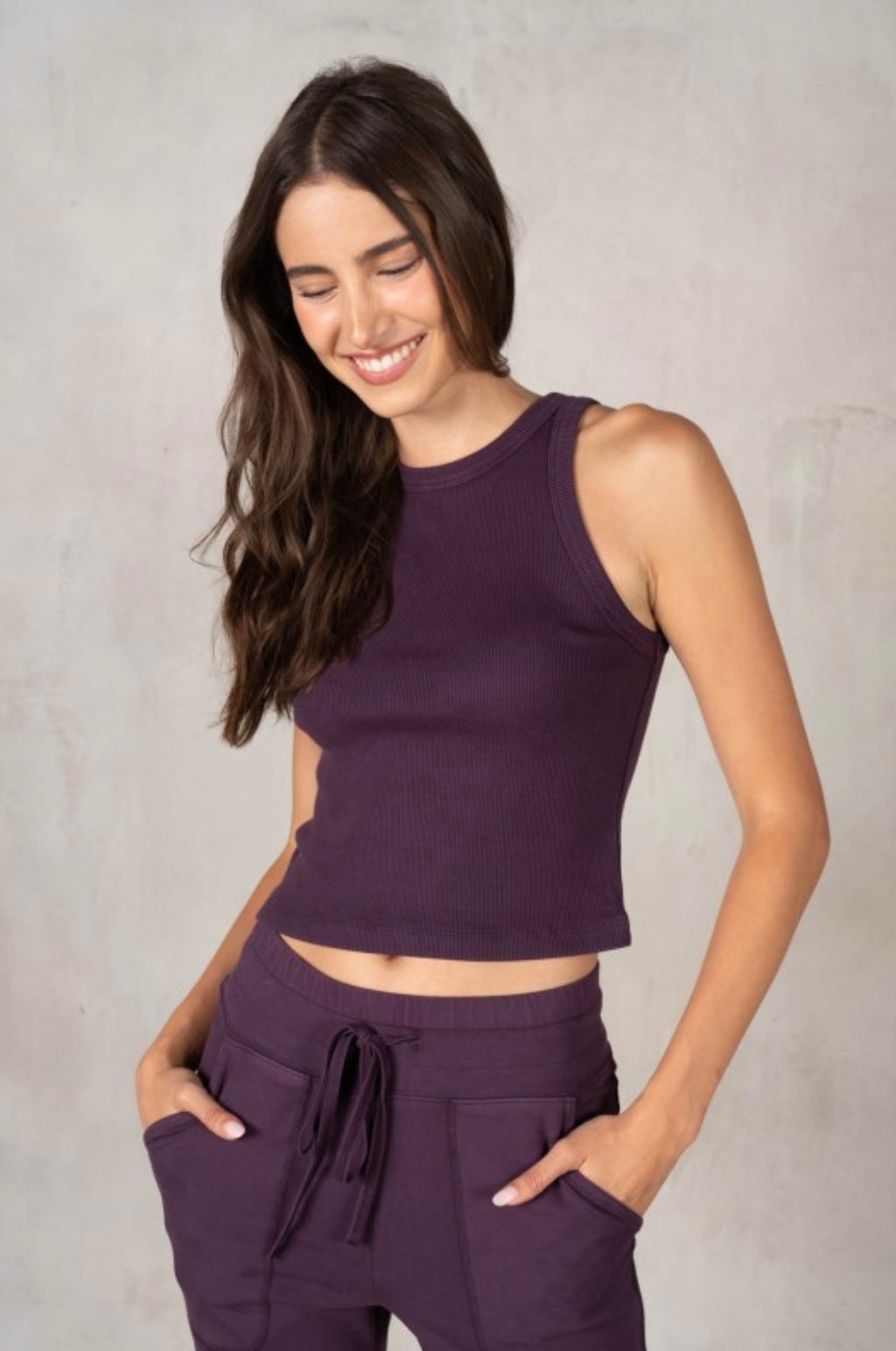 Flatlock Stitched Cotton Span Jersey Flare Pants With Rib Tank Top Set