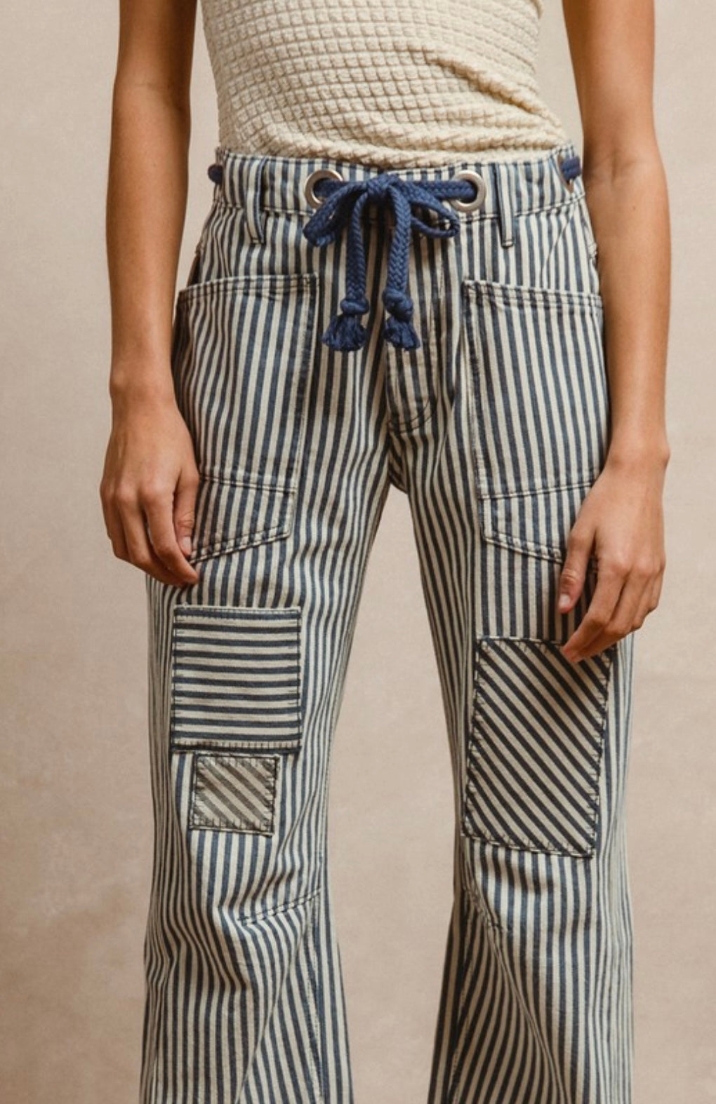BiBi Striped Twill Barrel Pants