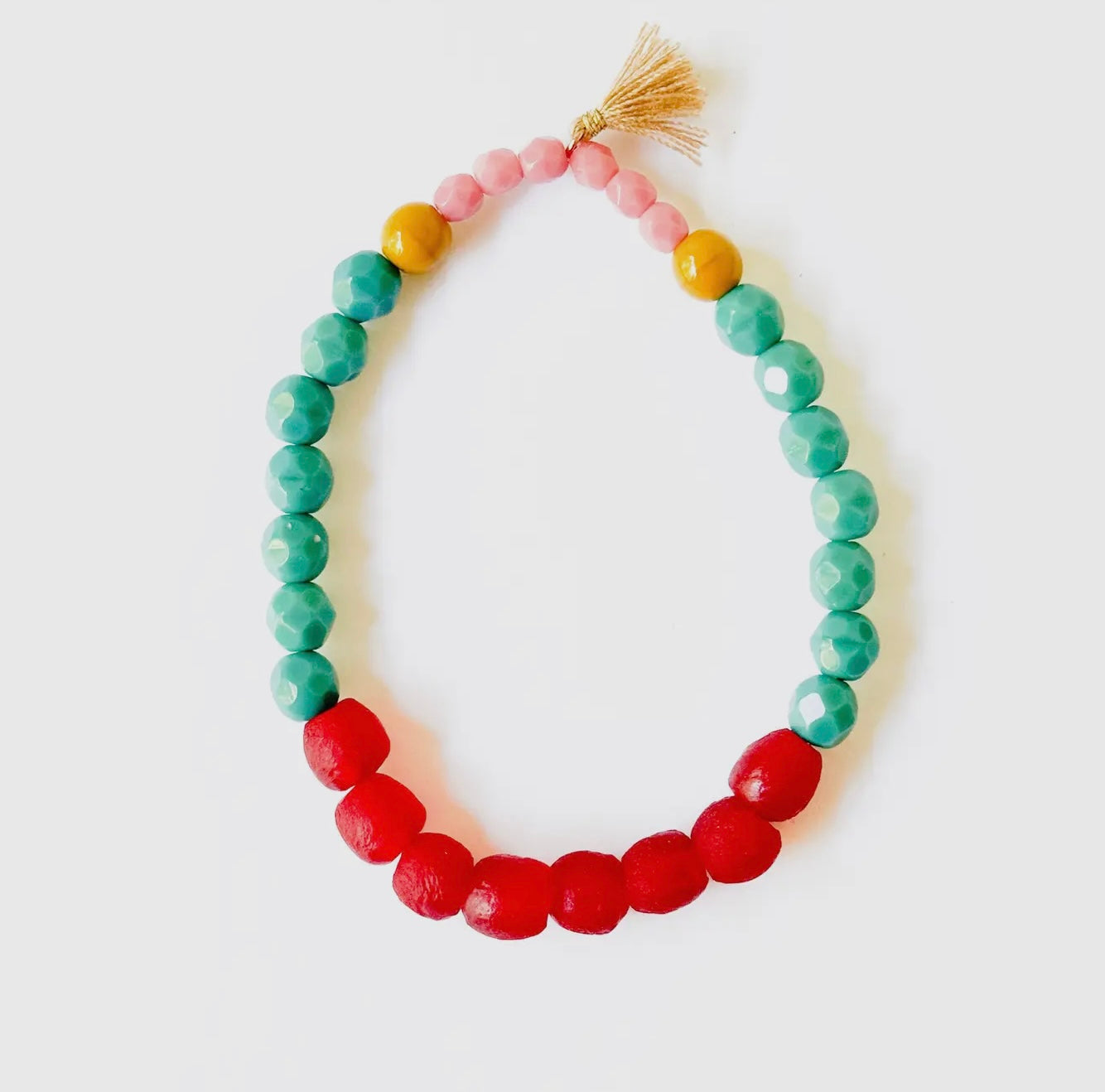 Multicolor Recycled African Glass and Mixed Bead Bracelet - Red