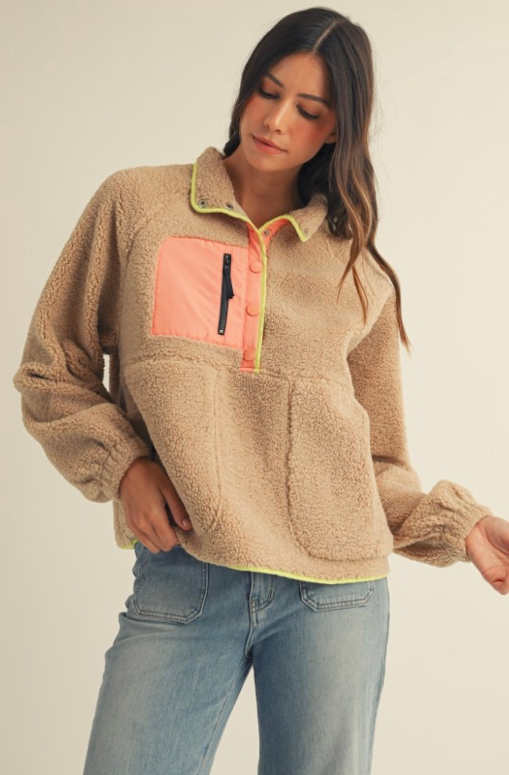 Fleece Daily Colorblock Button Pullover
