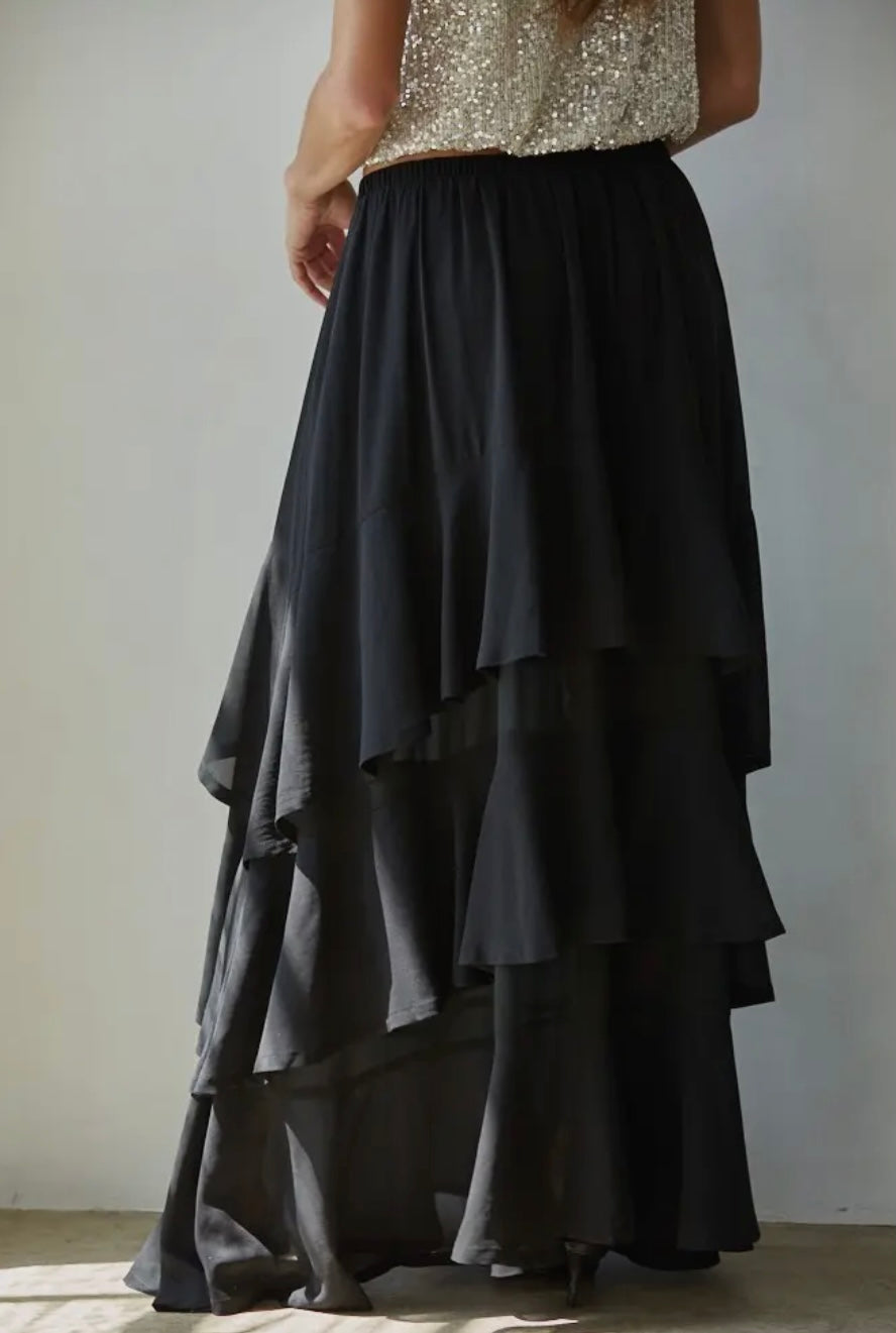 Chiffon Tiered Midi Skirt