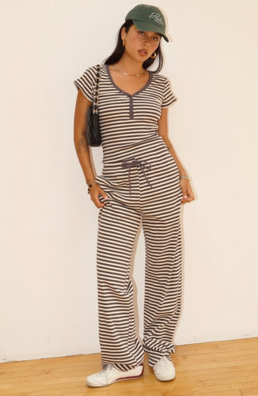 Bailey Rose Striped Snap Button Tee And Drawstring Pant SET