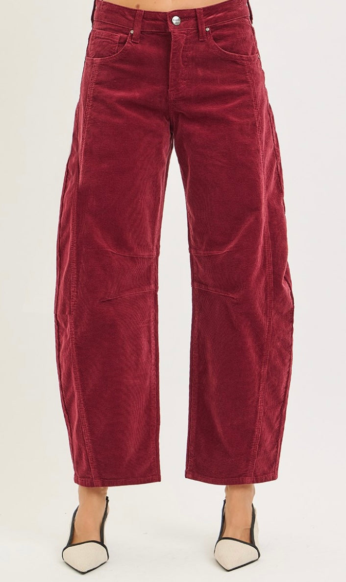 Risen Jeans Slouchy Ankle Barrel Corduroy Pants