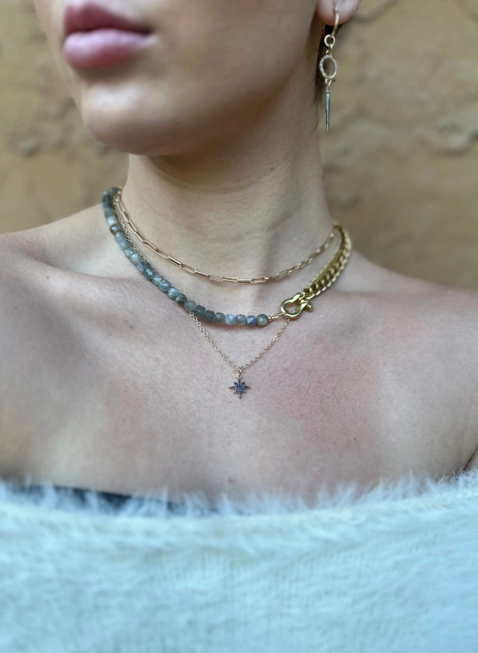Rachel Nathan Beads & Shackle Necklace Shackle Duo : Labradorite