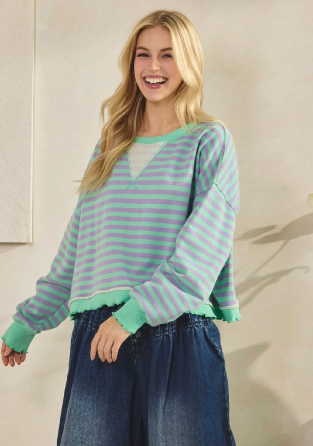 Cropped Striped French Terry Top