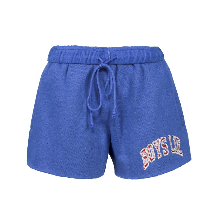 Blue Shorts with Boys Lie writing on white background