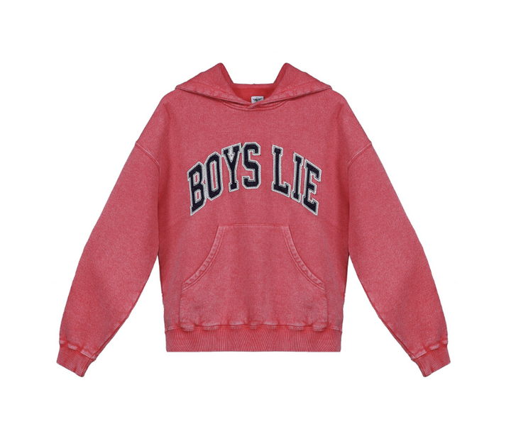 Red hoodie with &
