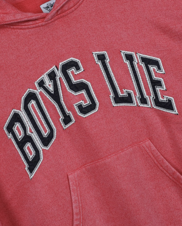 Red hoodie with &