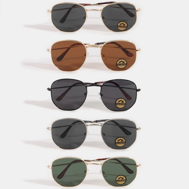 metal frame sunglasses on plain background