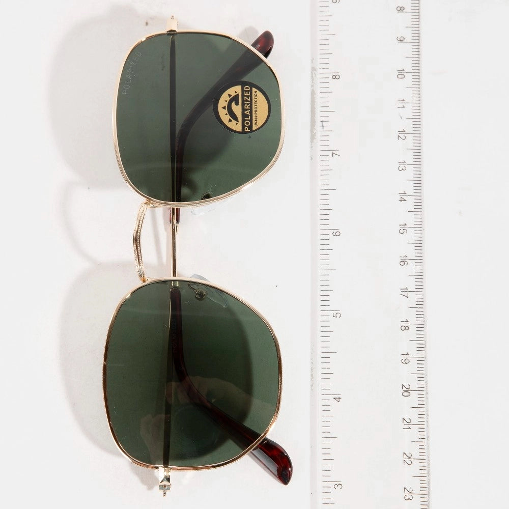 metal frame sunglasses on plain background