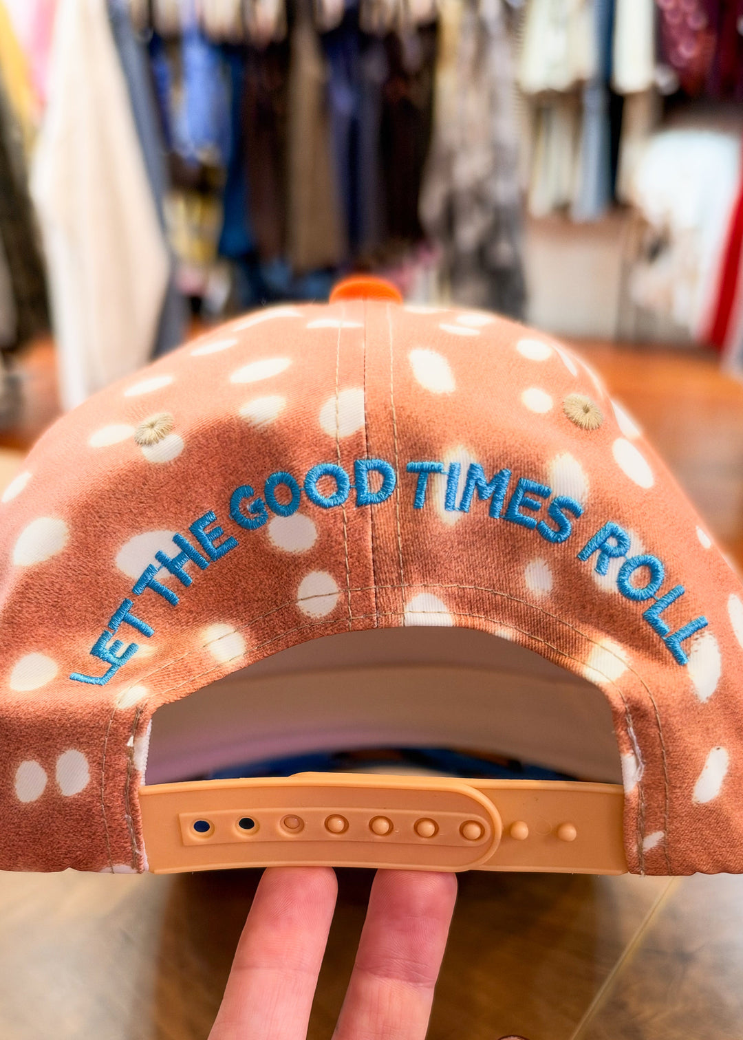Back of fawn print trucker hat with &