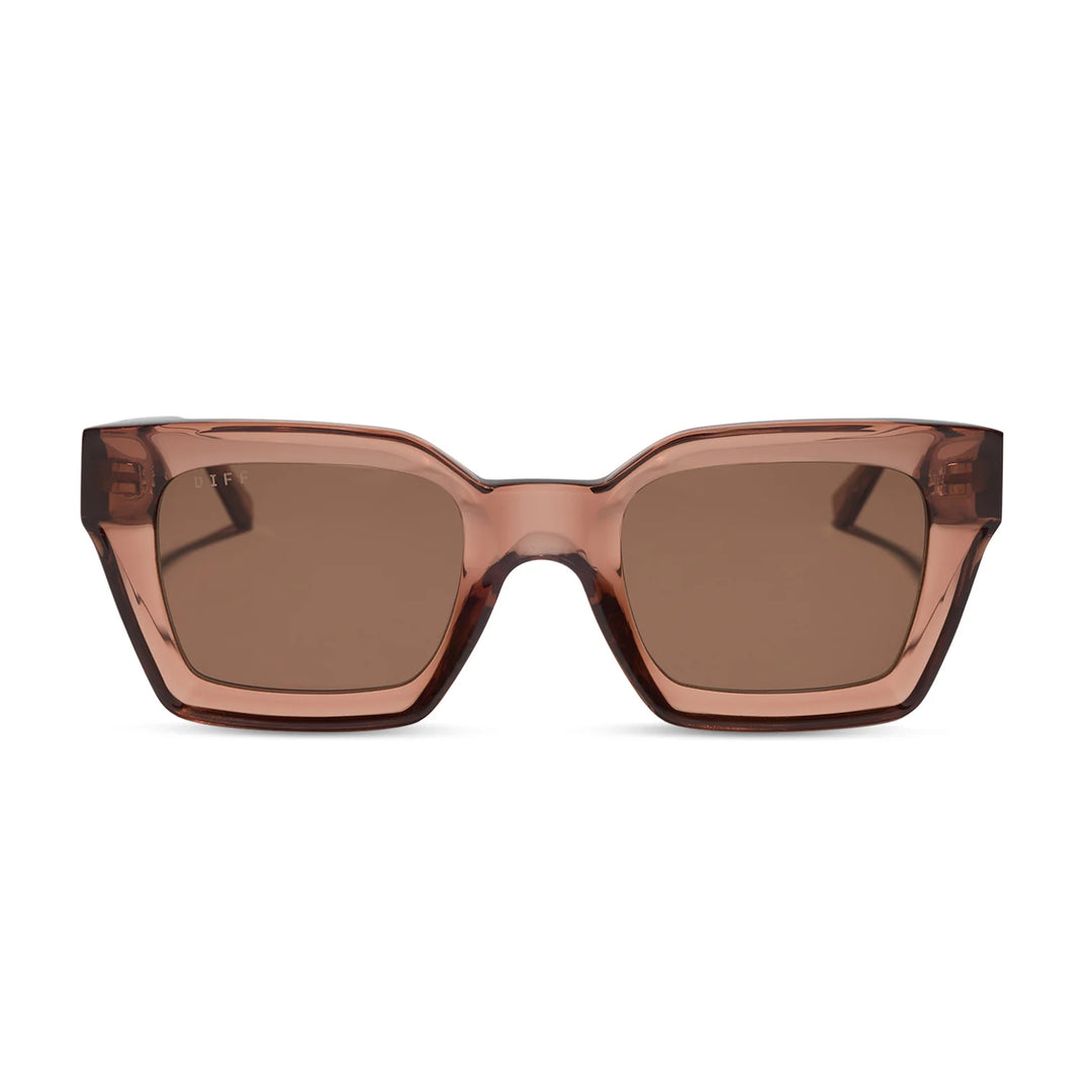 Sunglasses with brown lenses and frame on a white background