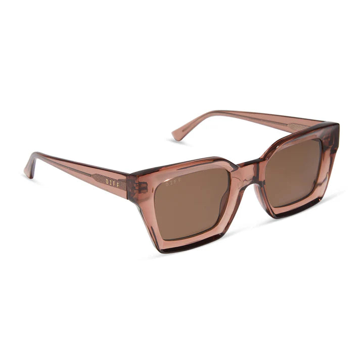 Sunglasses with a brown frame and lenses on a white background