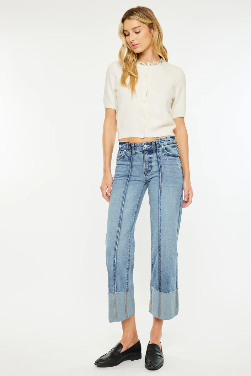 KanCan Margret Mid Rise Cropped Wide Leg Jean
