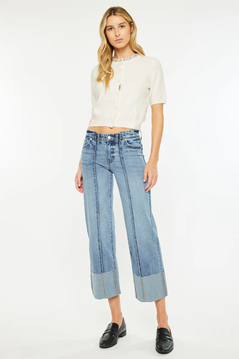 KanCan Margret Mid Rise Cropped Wide Leg Jean