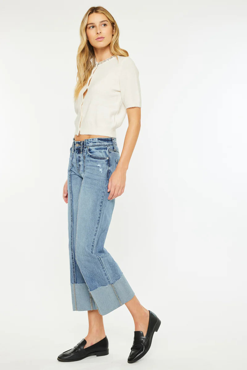 KanCan Margret Mid Rise Cropped Wide Leg Jean