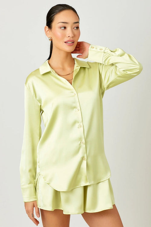 Button Down Silky Relaxed Shirt Lime