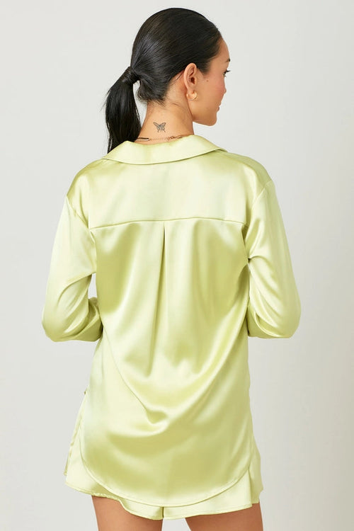 Button Down Silky Relaxed Shirt Lime