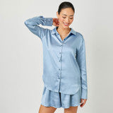 Button Down Silky Relaxed Shirt Blue