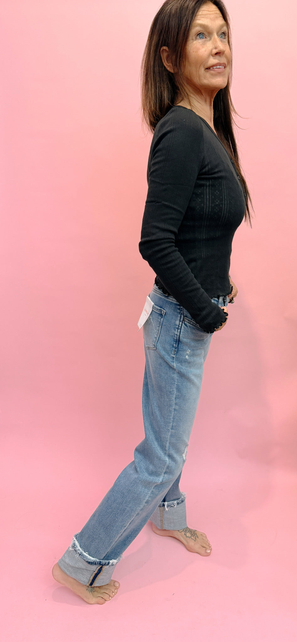Bunny Everyday Daze V-Neck Long Sleeve Pointelle Henley