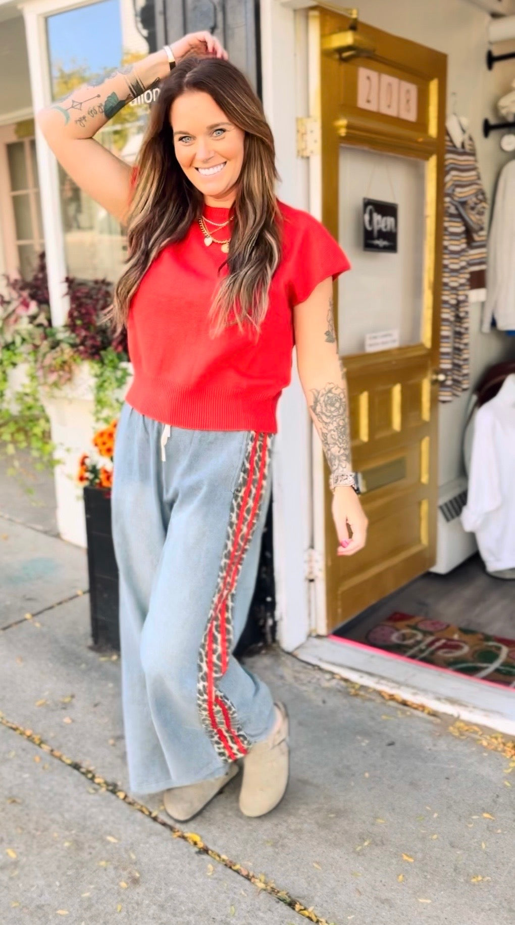 Side Leopard Accent Wide Leg Pant