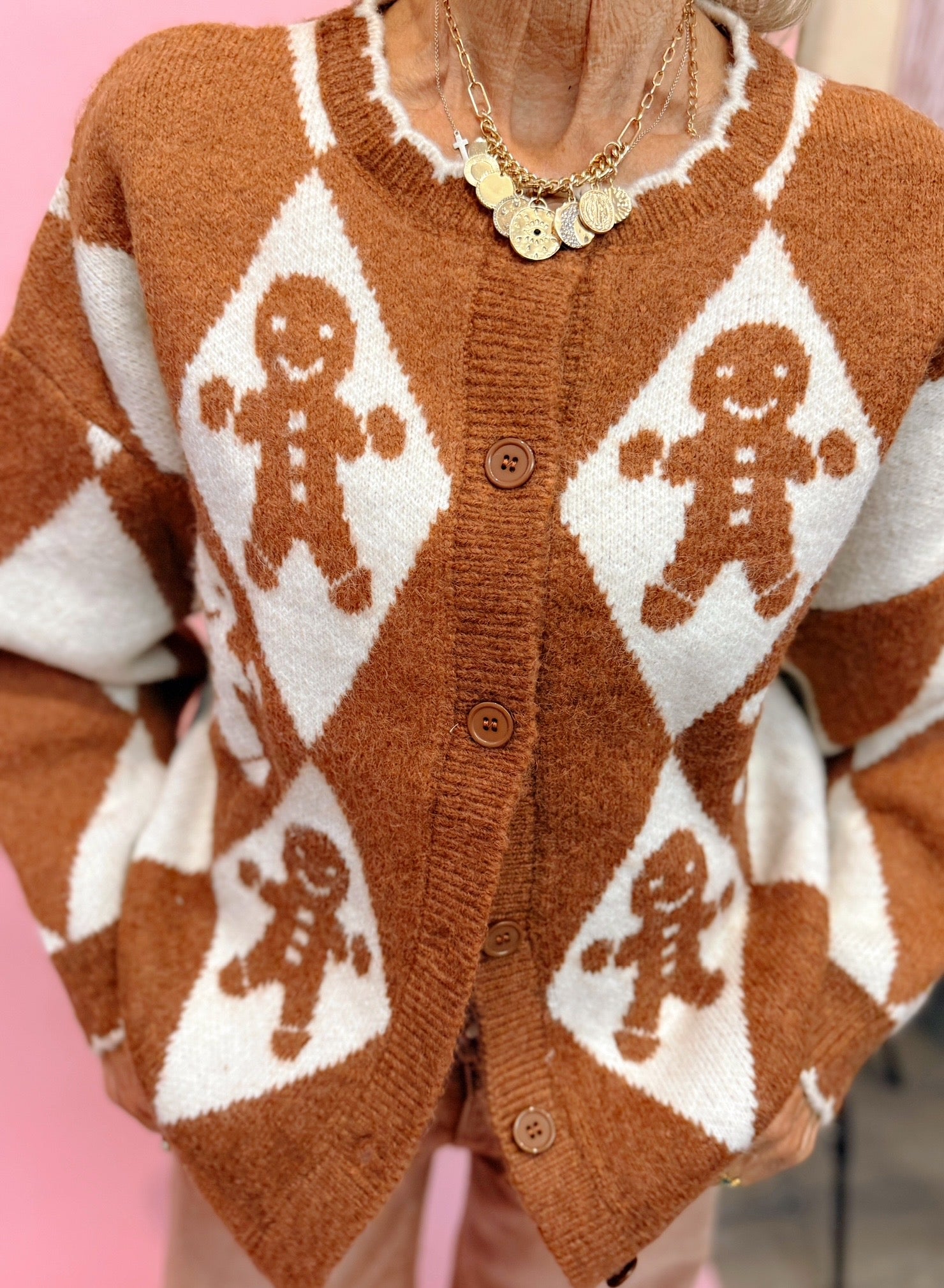 Blanket Stitch Detail Gingerbread Cardigan