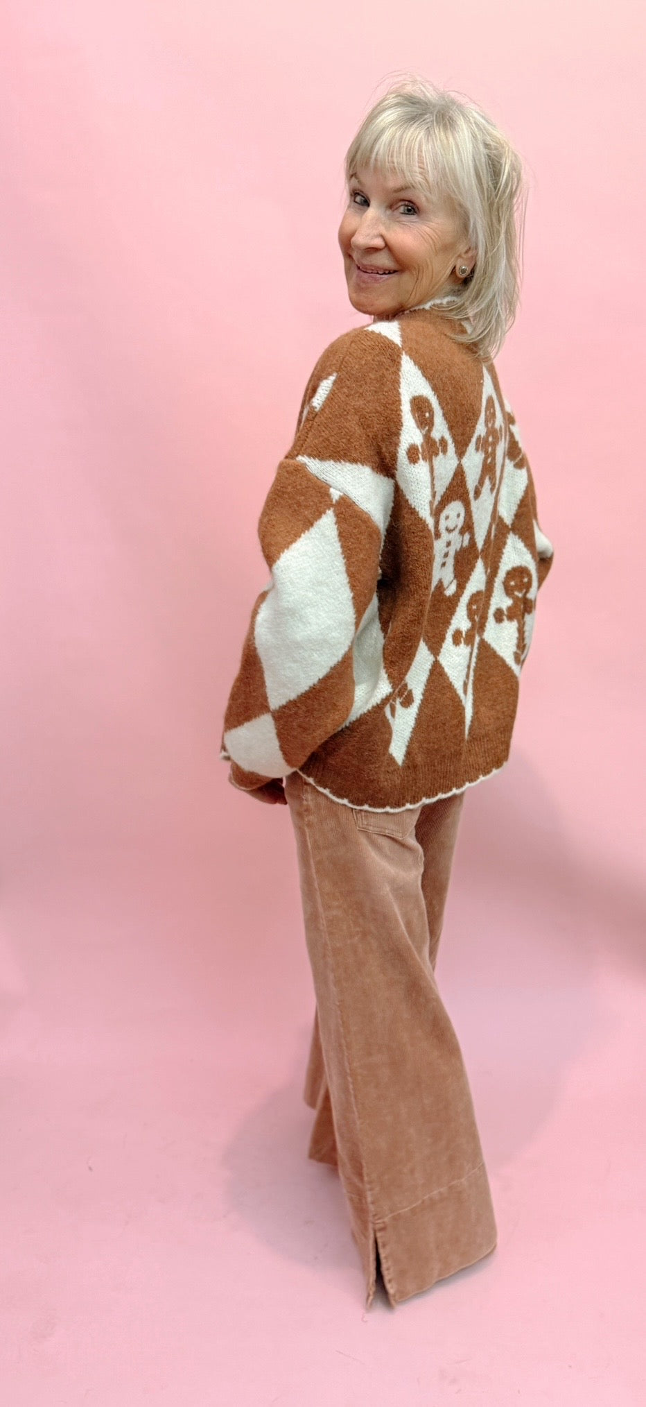 Blanket Stitch Detail Gingerbread Cardigan