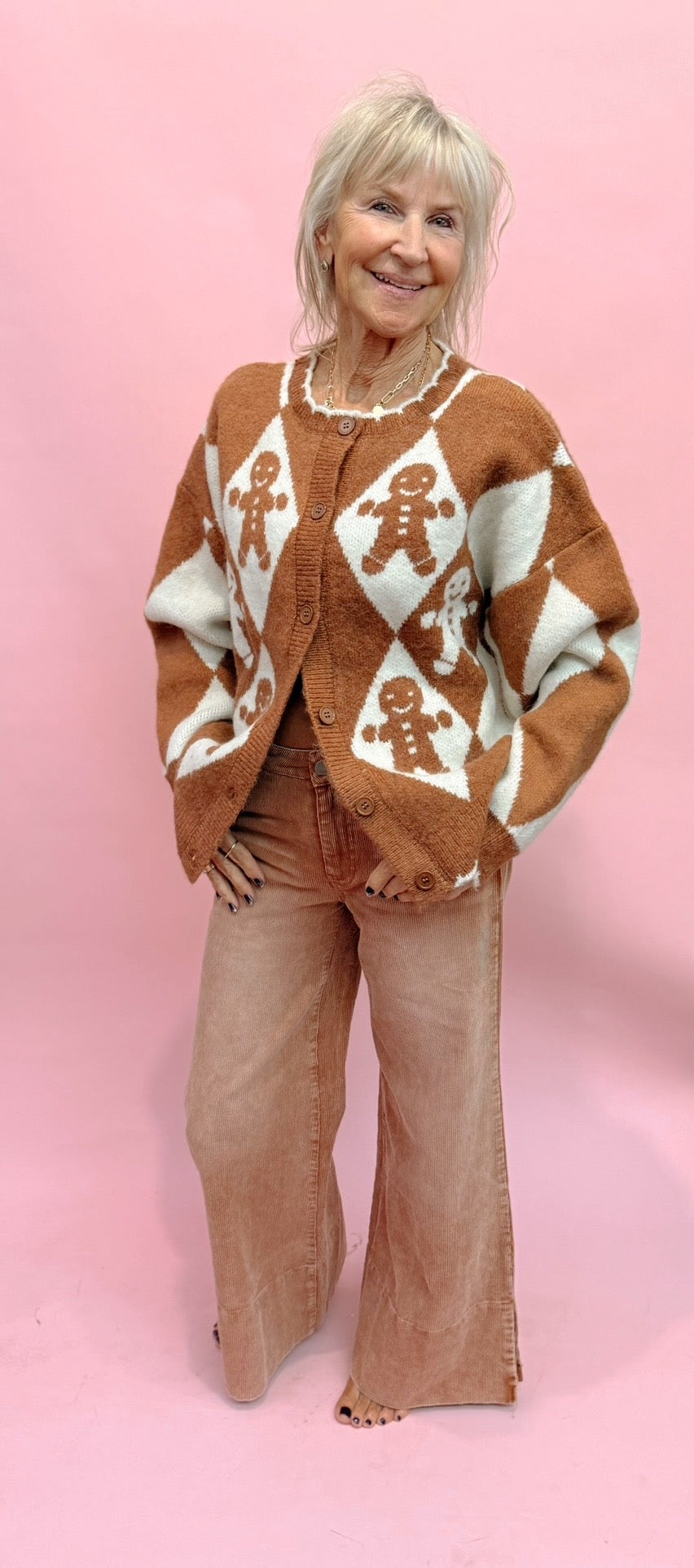Blanket Stitch Detail Gingerbread Cardigan