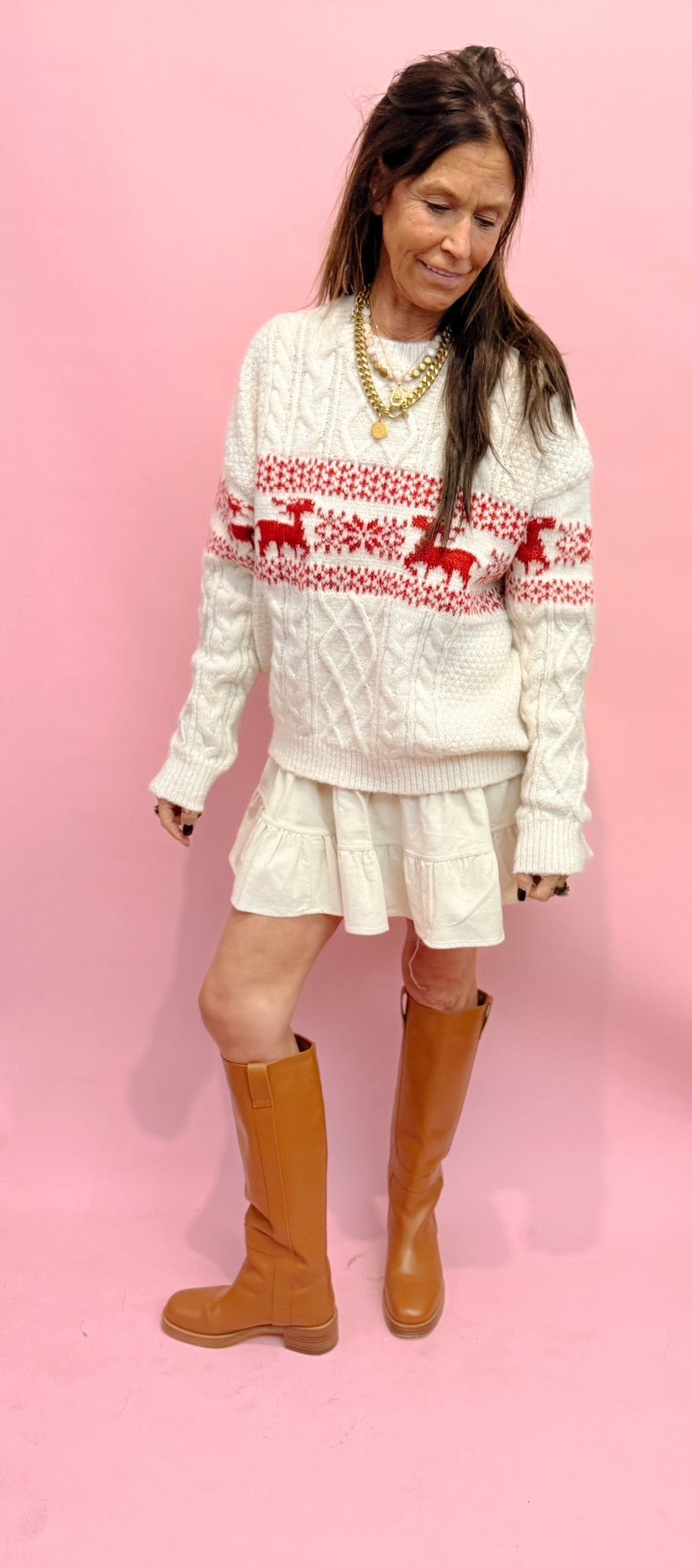 Relaxed Reindeer Knit Sweater