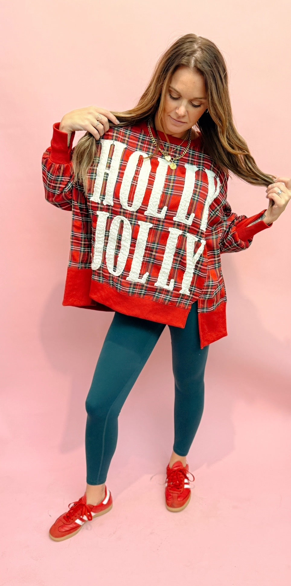 Holly Jolly Plaid Christmas Oversized Sweatshirt