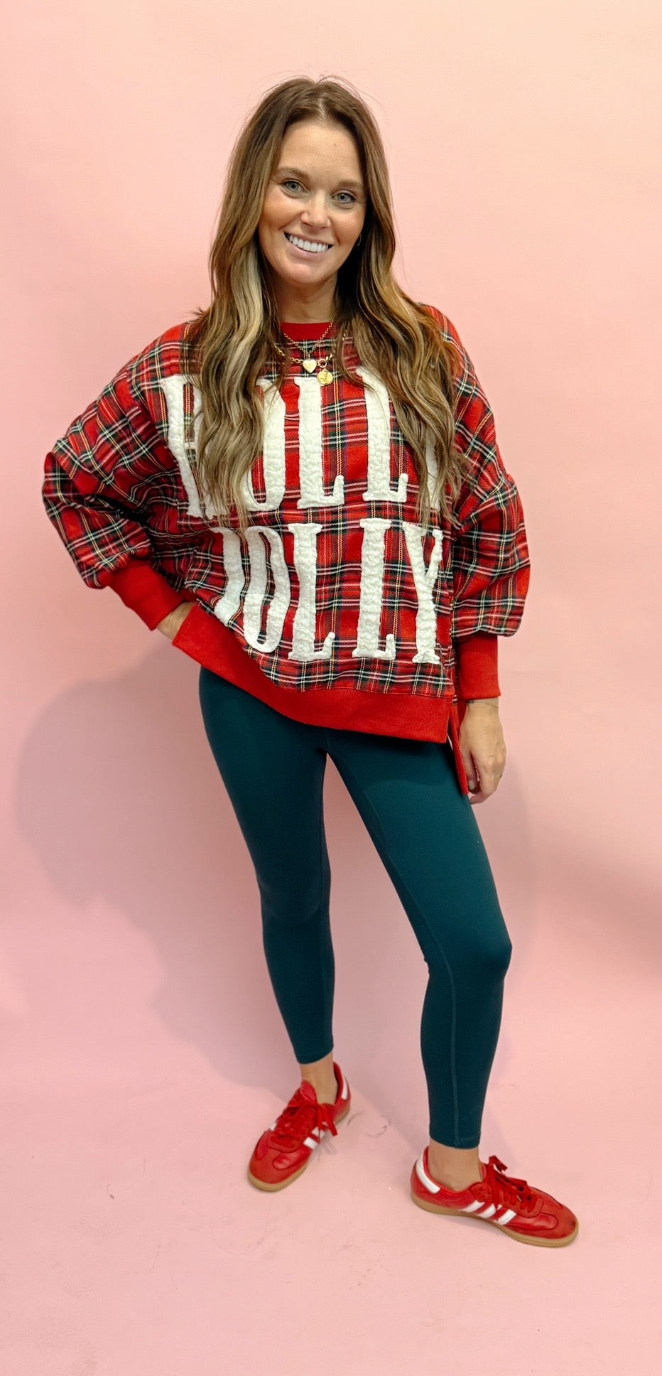 Holly Jolly Plaid Christmas Oversized Sweatshirt