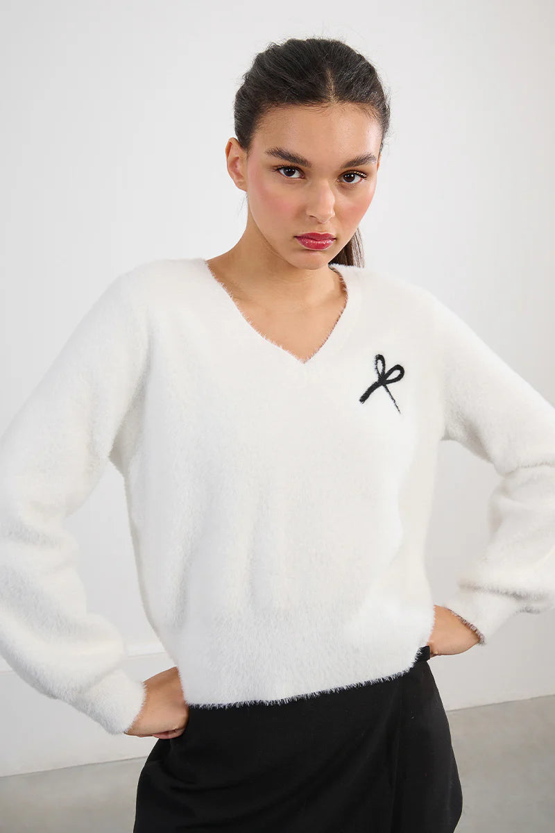 Fluffy Knit Bow Sweater