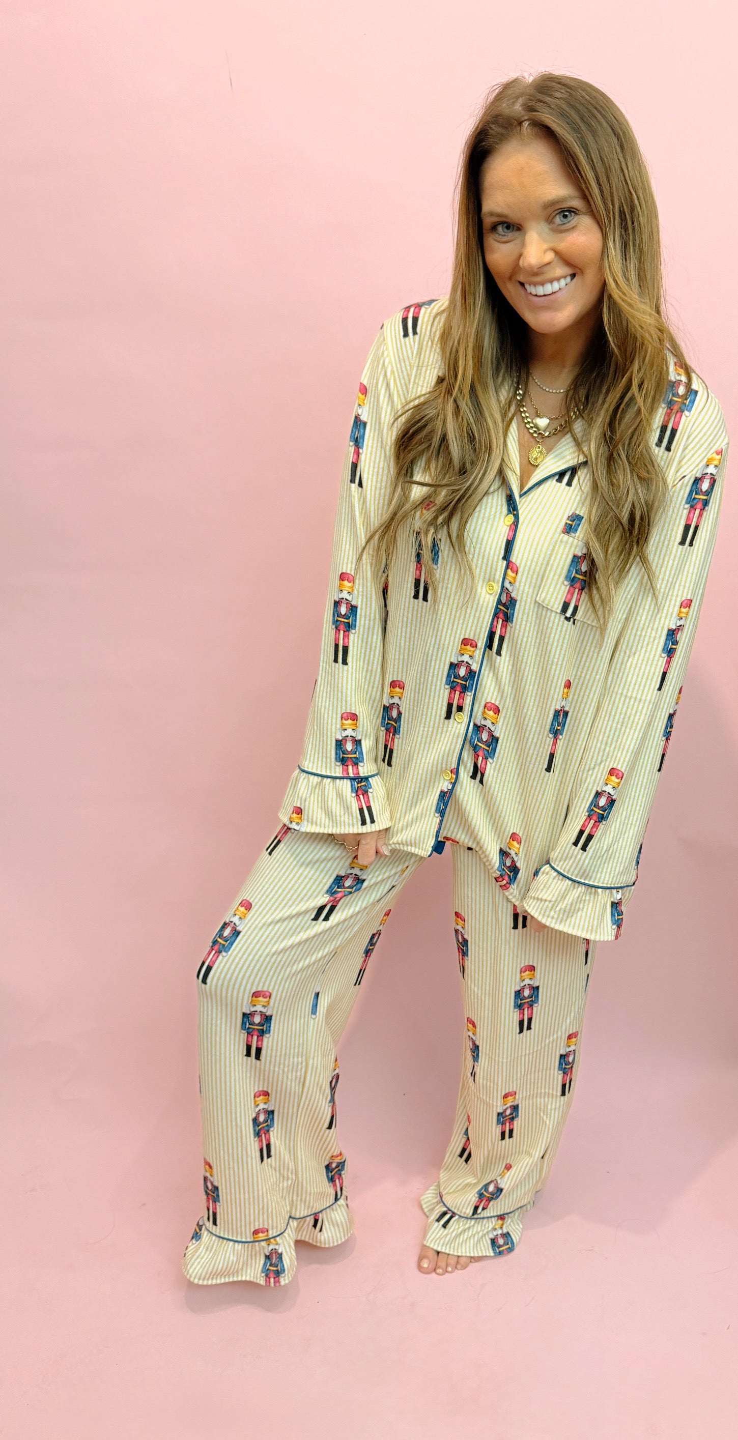 Stripe Nutcracker Print Brushed Knit Pajama Set