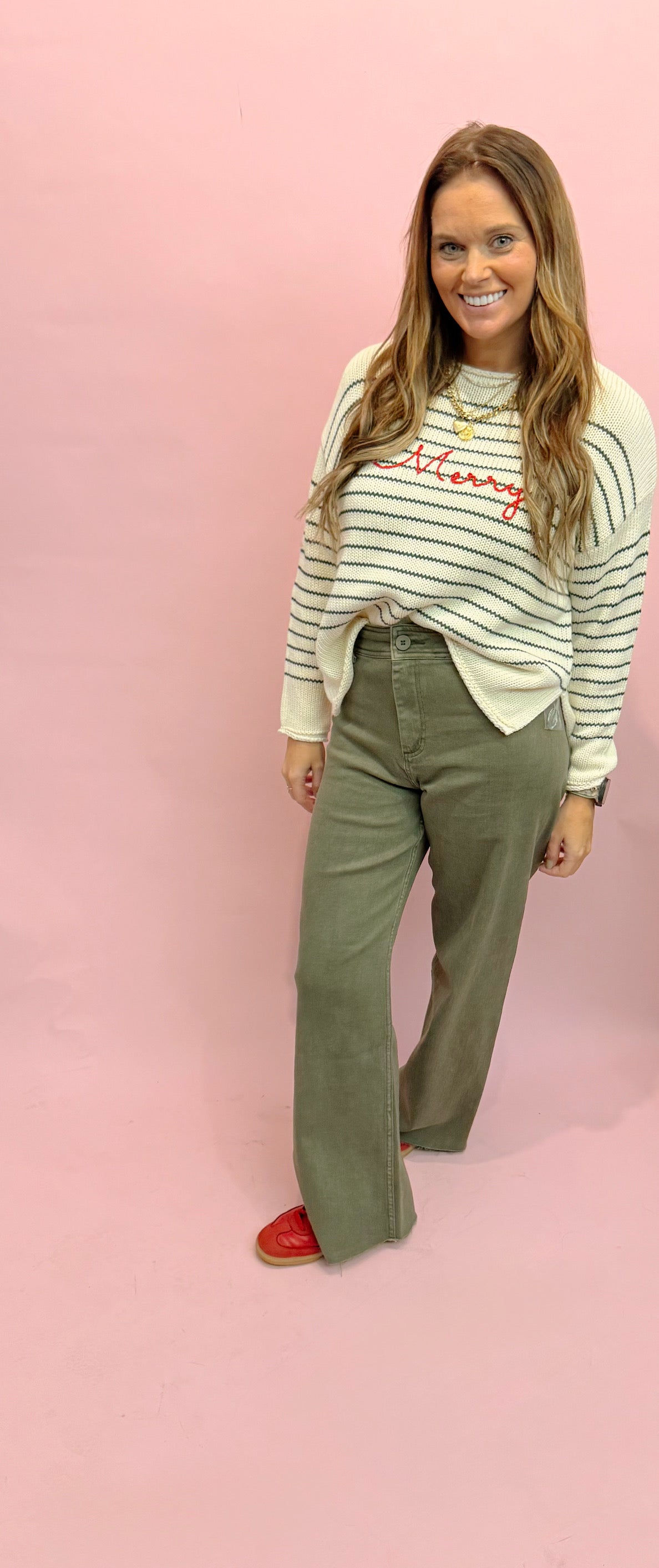 Striped Merry Rollneck Sweater - Green/Ivory